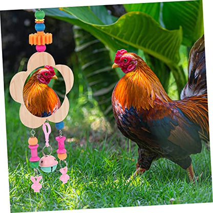 COLLBATH Wooden Chicken Mirror Bells Interactive Pet Hen Toy for Playtime Coop Fun Reflective Accessory for and Hens Encourages Engagement and Enrichment