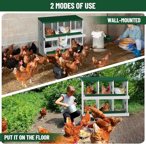 TrailBlaze Metal Chicken Nesting Boxes, Chicken Egg Laying Box with 6 Compartments, Large Vented Holes Chicken Coop with Rollout Egg Collection, Wall Mount Coops for Chickens, Hens (Green) - color: Green, size: 6 Holes