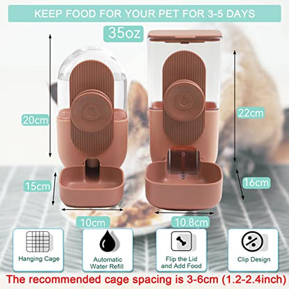 Lemtrflo Hanging Automatic Food Water Dispenser,Gravity Rabbit Feeder and Water Dispenser Set for Bunny Chinchilla Guinea Pig Hedgehog Ferret - color: Brown