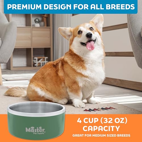 Master Pet Supply Stainless Steel Dog Bowls - 32 oz, Heavy Duty - Camo Patrol, Double Wall Extra-Thick Insulated, Non-Slip Pet Water Bowl for Dogs, Cats & Pets, Anti Rust Metal, Dish Washer Safe - color: Camo Patrol, size: 4 Cups (32 oz)