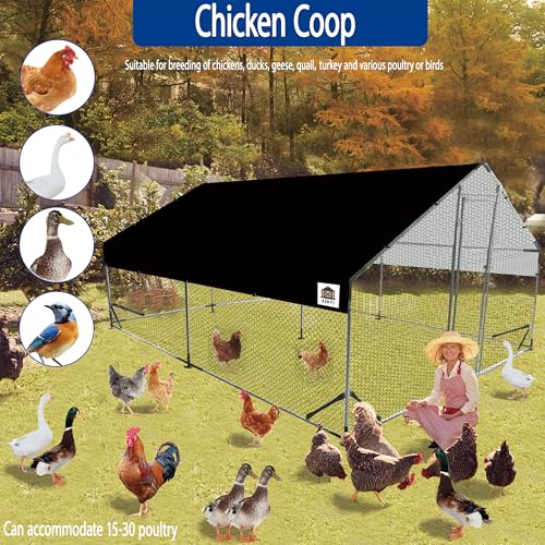 Chicken Runs for Yard with Cover, Metal Chicken Coop, Upgraded Anti-UV 180g/㎡ PE Cloth & 1.1mm Thickened PVC-Coated Hexagonal Chicken Wire Mesh & More Galvanized Steel Standpipes,13.1×9.8×6.4FT - size: 13.1×9.8×6.4FT