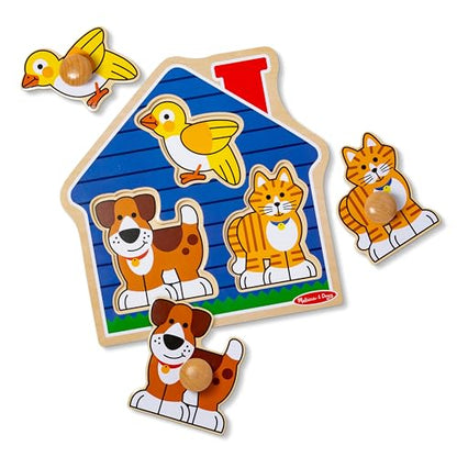 Melissa & Doug Pet Animals Jumbo Knob Puzzle, Wooden Peg Puzzle for Toddlers, Educational Toy for Shape Recognition and Fine Motor Skills, Ages 1+ - style: Pets