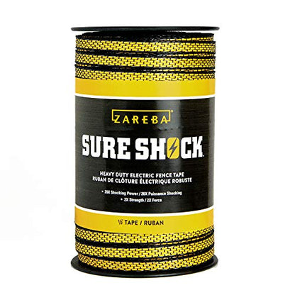 Zareba Heavy-Duty Sure Shock Polytape - 656 foot x 1/2 inch - HDT656YH-Z - Heavy-Duty Polyatpe for Electric Fence - PVC Coated, Highly Visible Electric Fencing Wire - size: 1/2 inch