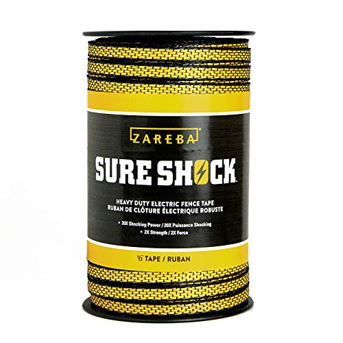 Zareba Heavy-Duty Sure Shock Polytape - 656 foot x 1/2 inch - HDT656YH-Z - Heavy-Duty Polyatpe for Electric Fence - PVC Coated, Highly Visible Electric Fencing Wire - size: 1/2 inch