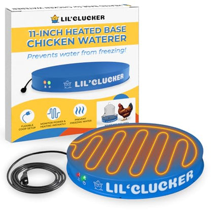 Lil'Clucker Heated Base for Chicken Waterer – Automatic Metal Freeze Proof Heated Chicken Waterer with Heater & LED – Poultry Heated Waterer for Winter (Blue, 11 Inch) - color: Blue