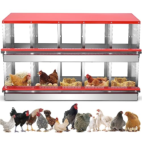 Nesting Box for Chickens, Roll Away Chicken Nesting Boxes with Easy Egg Collection Heavy Duty Metal Laying Box for Hens - 10 Compartment