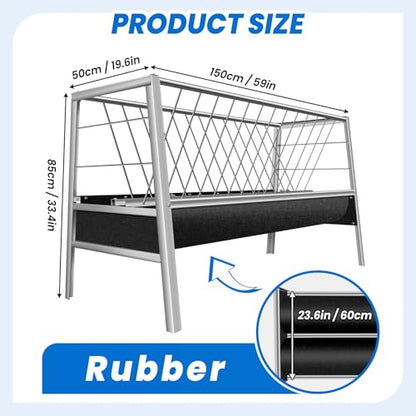 77 Gallon Pasture Feeder, Heavy Duty Stainless Steel Hay Rack, 59” Goat Hay Feeders, Easy Assembly Hay Feeder for Goats, Sheep, and Horses, (Rubber Pallet)