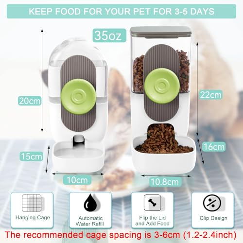 Lemtrflo Hanging Automatic Food Water Dispenser,Gravity Rabbit Feeder, Water Dispenser Food Bowl for Bunny Chinchilla Guinea Pig Hedgehog Ferret (White Brown) - color: White Brown