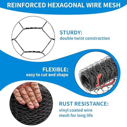 36'' x 150' Black Chicken Wire Mesh Fence, 19 Gauge Galvanized Poultry Netting and 1 inch Garden Mesh Fence Roll, Chicken Wire for Floral Arrangements/Crafts/Farm/Livestock/Pet Protection - size: 19 gauge 36'' x 150'