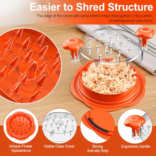 Large Chicken Shredder Tool with Suction Base 2026 – Twist Meat Shredder with Ergonomic Handle & Anti-Slip Grip – Transparent Lid for Easy Shredding Chicken & Beef (Orange) - color: Orange