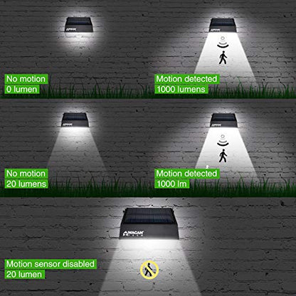 Wagan EL8570 1000 Lumens Outdoor LED Solar Wall Light Waterproof Motion Detected Light, Black (2 Pack) - size: 2 Pack