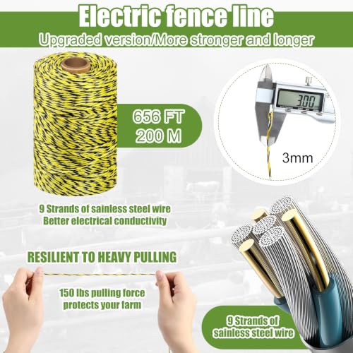 MorningRo Electric Wire Fence Kit, 25 Mile 110vac 1 J Plug in Fence Charger with 656 ft Polywire, 40 T Post Insulators, 20 Screw in Insulators for Pasture Farm Horse Cattle Poultry Fencing - size: 656FT, style: 1J