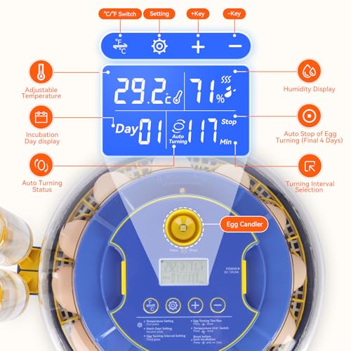 18 Egg Incubator, for Hatching Eggs with Automatic Egg Turner, Temperature & Humidity Control, Built-in Egg Candler, Ventilation, Incubation Days Display, for Chicken, Duck, Goose and Quail Eggs