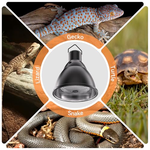 Reptile Light Fixture,7inch Deep Dome Reptile Light Fixture with 3/6/12 Timer,Infrared Reptile Heat Lamp Max 150W Blub, for Turtle Bearded Dragon Lizards Snake, 1PCS 150W Bulb Included