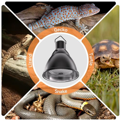Reptile Light Fixture,7inch Deep Dome Reptile Light Fixture with 3/6/12 Timer,Infrared Reptile Heat Lamp Max 150W Blub, for Turtle Bearded Dragon Lizards Snake, 1PCS 150W Bulb Included