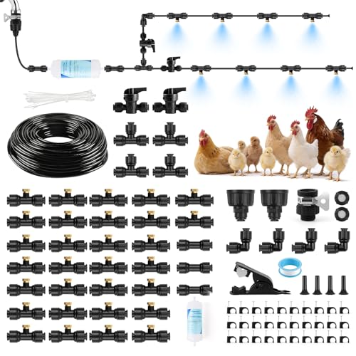 Kalolary Chicken Coop Misting Cooling System with 100FT Water Tubing (1/4"), 30 T-Type Misting Quick Connectors Watering System Poultry Chicken Cooling System for Summer Heat Garden Greenhouse Patio - color: 100FT Black