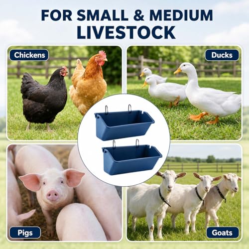 Wenqik 10 Pack Chicken Feeder Waterer Hanging Goat Feeders, 5 Quart Fence Mount Poultry Feed Troughs with Metal Clips and Screws, Livestock Feed Buckets for Sheep Duck Coop, Farm, Geese (Dark Blue) - color: Dark Blue