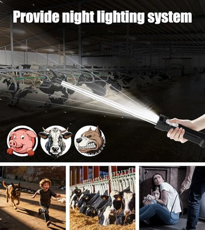 Rechargeable Cattle Prod, Waterproof Electric Livestock Prod for Cattle with LED Light, Retractable Electric Cattle Prod Livestock for Cows Hogs Sheep Wait Animal Herding Tool for Cattle -37In - color: Black