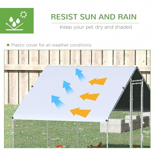 9.8ft Long × 6.6ft Wide × 6.6ft High Galvanized Steel Chicken Run with Walk-in Clearance Lockable Door UV-Resistant Cover Silver