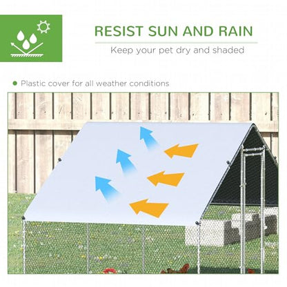9.8ft Long × 6.6ft Wide × 6.6ft High Galvanized Steel Chicken Run with Walk-in Clearance Lockable Door UV-Resistant Cover Silver