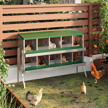 Chicken Nesting Boxes with Roll Away Egg Tray,6/8/10 Compartments, Steel Rustproof & Ventilated Laying Boxes for Hens, Chickens, Ducks, Easy-Clean Poultry Coop Accessories Stand/NO Stand