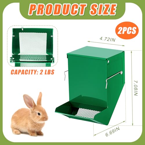 Maxcheck 2 Pcs Rabbit Feeder for Cages Small Animal Food Pellet Dispenser with Lid Metal Chicken Grit Oyster Shell Squirrel Feeders Outside(4.7 Inches,Mesh Bottom,Green) - color: Green, size: 4.7 Inches