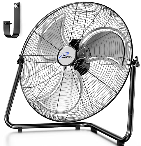 iLIVING 20 Inch Heavy Duty Floor & Wall Mount Fan - 5750 CFM High Velocity, 120-Watt, 3-Speed, Industrial Cooling for Garage, Workshop, Office, Home - UL Listed, Black - size: 20-Inch