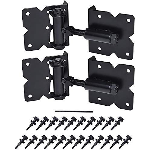 Self Closing Gate Hardware Hinges Heavy Duty for Wooden/Vinyl/PVC Fences,90 Degree Adjustable, with Installation Screws and Swing Adjuster Tool,2 Pack/Set,Black - color: Black