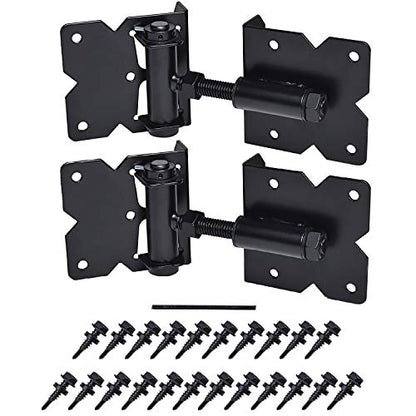 Self Closing Gate Hardware Hinges Heavy Duty for Wooden/Vinyl/PVC Fences,90 Degree Adjustable, with Installation Screws and Swing Adjuster Tool,2 Pack/Set,Black - color: Black