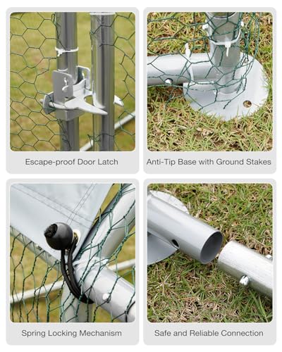 Esright Metal Chicken Coop Run, 20x10 Ft, Flat Roof | Rust-Resistant Galvanized Steel Tube with Wire Mesh, 420D Oxford Fabric Waterproof Cover