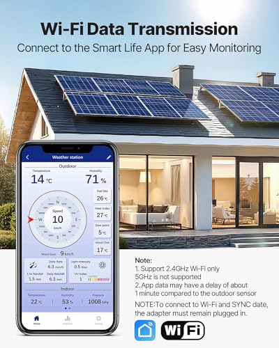 VEVOR 7-in-1 Wi-Fi Weather Station, 7-Inch TFT Display, Wireless Solar Powered Outdoor Sensor, Rain Gauge, Indoor Outdoor for Weather Forecast, Wind Speed Direction, Temperature, Humidity, Rainfall - style: Classic