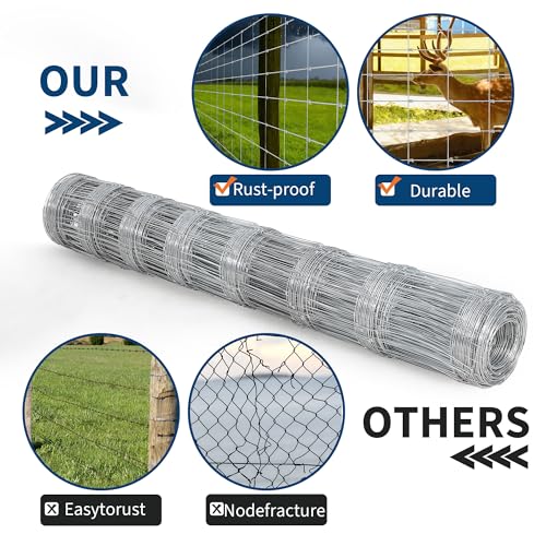 Livestock Fence, 4Ft x 328Ft Galvanized Wire Fencing, Cattle Farm Fence, Heavy Zinc Coated Deer Goat Cattle Fence for Farm Yard Livestock Protection - size: 4FT x 328FT