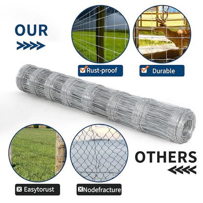 Livestock Fence, 4Ft x 328Ft Galvanized Wire Fencing, Cattle Farm Fence, Heavy Zinc Coated Deer Goat Cattle Fence for Farm Yard Livestock Protection - size: 4FT x 328FT