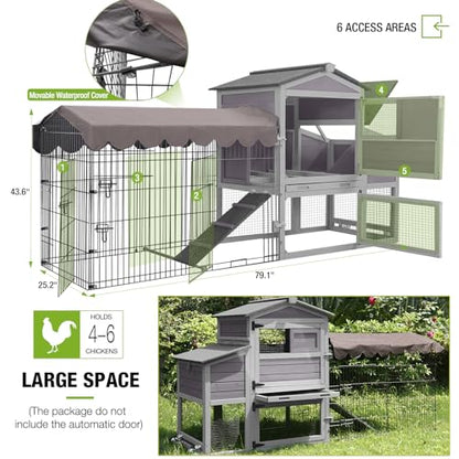 Mobile Chicken Coop Large 79" Chicken House On Wheels All-Steel Frame Hen House Poultry Cage with Metal Run,Waterproof Rain Cover - color: Grey