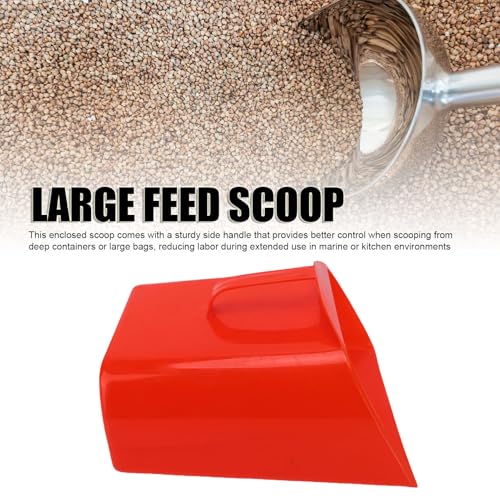 Large Feed Scoop with Side Handle Plastic Enclosed Feed Scoop Livestock Hand Scooper for Livestock Farmers, Red