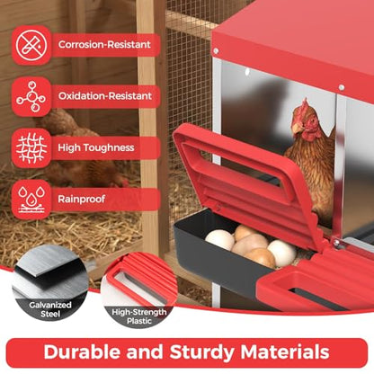 Heavy Duty Galvanized Steel Chicken Nesting Box – 6 Holes, Roll Away Egg Laying, Protective Lid, Wall Mounted or Freestanding, Easy Clean, Vented Pegboard Side, Red (Pegboard Side Design) - color: Red, size: 6 Room&Mat Board