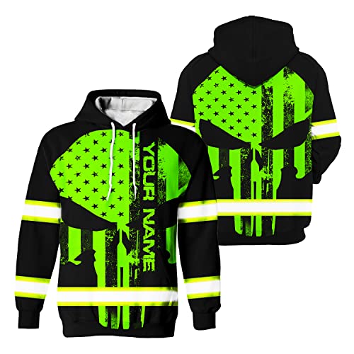 Maddly High Visibility US Flag Collection Safety Workwear Custom Name for Workers, Runners, Truckers, Patriotic - color: Color - Hoodie 02, size: X-Large