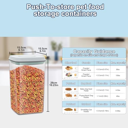 LEAWALK 4.2Qt 2Pack Airtight Dog Cat Food Storage Container and Dog Treat Containers BPA-Free, PET Clear Stackable Pet Storage Bin, 1 Cup Scoop, 1 Sponge cleaning brush, Pop Top, With handle (Grey) - color: Grey（4.2Qt-2Pack)