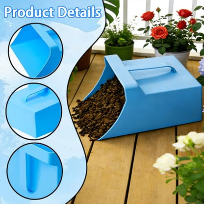 2 Pack Large Feed Scoop,128 oz Plastic Grain Scoop with Side Handle,Blue Multi Purpose Feed Scoop for Livestock,Bucket Ice Scoop Suitable for Dry Feed for Poultry,Horses Other Livestock Animals