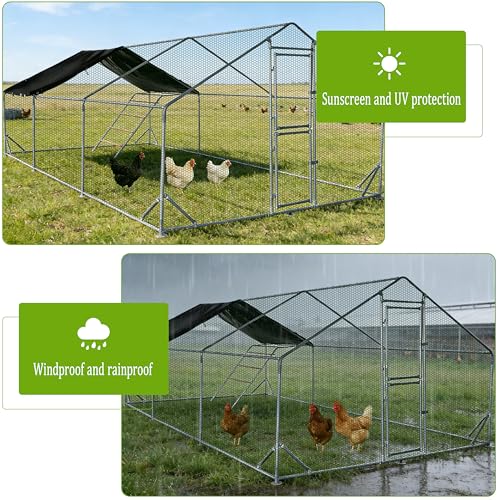 XCL Large Metal Chicken Coop, 13×10×6.5FT Walk-in Chicken Run, Spire Roof Poultry Cage with Waterproof Anti-UV Cover, Roosting Perch Outdoor Backyard Farm Enclosure for Duck Chicken (3-Unit Coop) - size: 3-Unit Coop