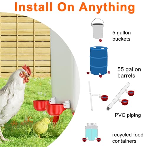 ZenxyHoC Chicken Waterer Cups, 10 Pack Automatic DIY Chicken Water Cup with 3/8'' Hole Saw