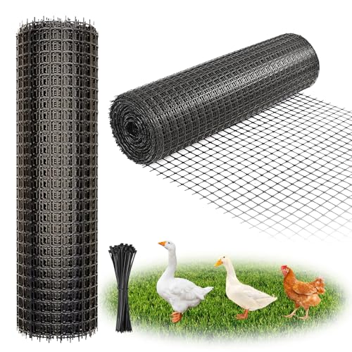 Heavy Duty Plastic Fence Roll 55" x 50' - 0.8x0.8 Inch Chicken Wire Mesh, Reusable Fencing for Garden, Rabbit/Poultry Protection, Balcony & Plant Defense (Black) - size: 55" x 50'