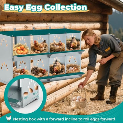 Yafylly Chicken Nesting Boxes, Wall Mountable Metal Chicken Coop Nesting Box, Easy Egg Collection Roll Away Nesting Boxes Chicken, Roosting Boxes for Chickens, 8 Compartments - color: Green, size: 8 Compartment