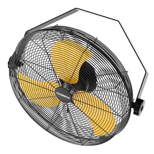 2600 CFM 14 inch Outdoor High Velocity Wall Mounted Fan, 3-Speed Metal Fans with IP44 Enclosure Motor, Industrial Grade Weatherproof Wall Fan for Patio, Greenhouse, Garage, and Gazebo - color: Yellow, size: 14 inches