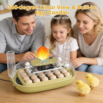 24 Egg Incubator for Hatching Eggs, Automatic Egg Turning, Temperature & Humidity Control, Egg Candler, for Hatching Chicken, Duck, Quail, Goose - Ideal for Farm, Classroom, Home Use