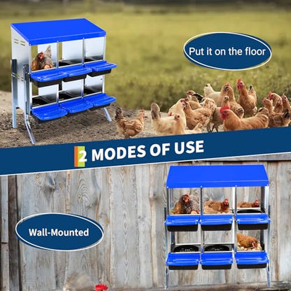 Chicken Nesting Box, 6-Hole Roll Away Egg Laying Box with Lid, Galvanized Steel Rustproof Design - Easy Egg Collection, Easy Clean with Bracket Legs, Blue - color: blue, size: 6 HOLES WITH LEGS