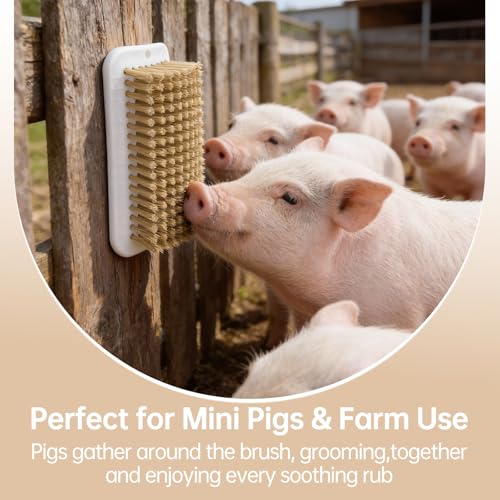 2Pcs Pig Enrichment Toys, Mini Pig Self Cleaning Brushes with Anti Slip Grip & Dual Hanging Holes, Encourages Natural Behavior and Reduces Boredom, Easy Install for Pens, Barns, Yards, Stalls