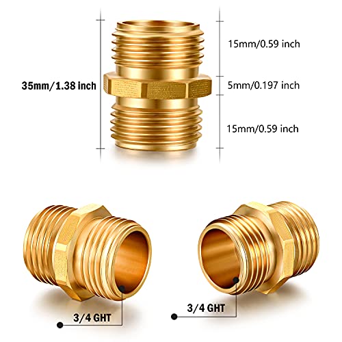 Garden Hose Fittings Connectors Adapter Solid Brass Repair double male to male faucet leader coupler dual water hose connector(3/4" GHT Double Male) (4-PCS) - color: 4 Pack