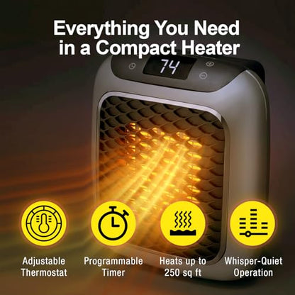 Ontel Handy Heater Turbo Wall Outlet Plug In Heater – Portable Indoor Ceramic Space Heater w/Adjustable Thermostat, 12-Hour Timer, Auto Shut Off, Quiet – Plug In Wall for Office, Bedroom, Camping - size: Pack of 1
