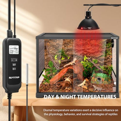 REPTITRIP 8.5" Reptile Heat Lamp Fixture with PID Dimming Thermostat, Independent Day Night Temperature Control, MAX 150W (Bulb Not Included) - size: 8.5 INCH